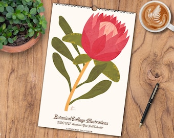 Botanical Collage Illustrations - 2026/2027 Academic Year Wall Calendar - Gifts for Gardeners, Flower Lovers