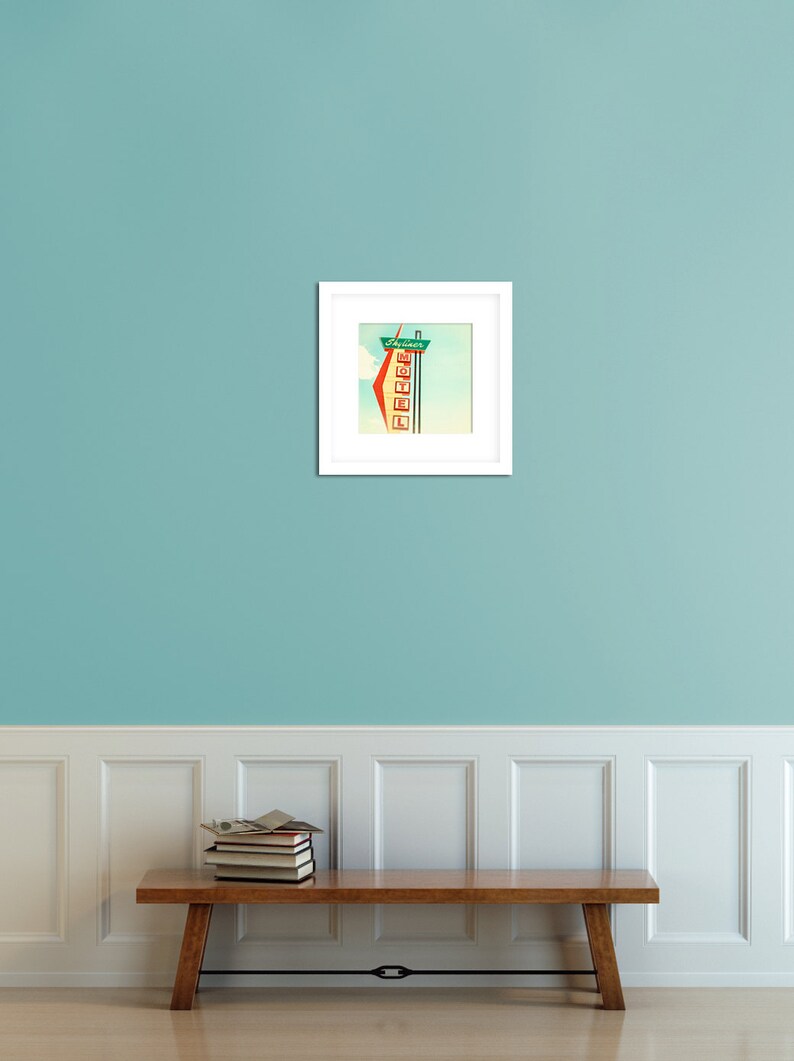 Color Photography, retro wall decor, vintage motel sign art print, Route 66, road trip, whimsical, pastels, mint green, red, motel wall art image 6