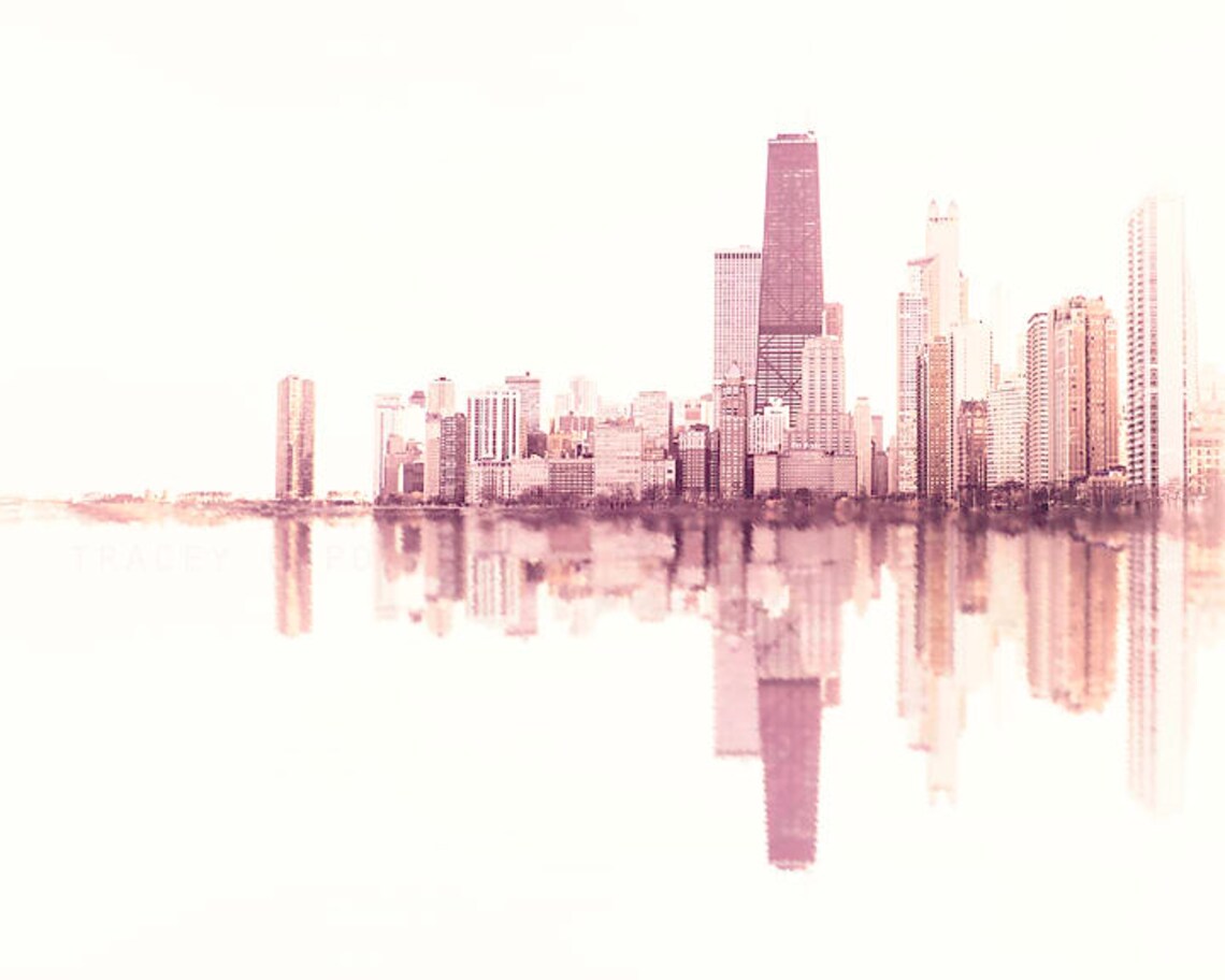 Chicago Skyline Pink Wall Art Urban Art Print Artwork for Etsy