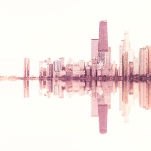 Chicago Skyline, Pink Wall Art, Urban Art Print, Artwork for Walls - soundwave prints, minimalist decor, Chicago cityscape, abstract photo