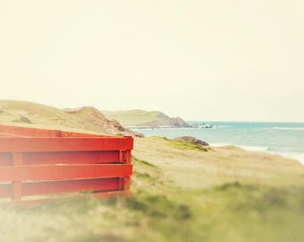 Landscape Photograph, Scotland Photography, Beach Wall Art Print - Pale Blue, Bright Red, Fine Art, Nature Print, Scotland Landscape Decor