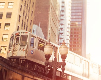 Chicago Art Print - CTA Train - Photograph of Elevated Loop Train - Skyline - Chitown El - Orange Line - Urban Landscape - Home Wall Decor