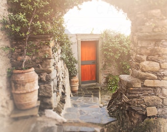 Photograph of a Red Door in Cinque Terre, Italy, Travel Photography, Manarola garden, Italian Landscape Home Decor, Nature Wall Art Print