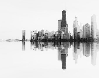 Chicago Skyline, Soundwave Art, City scape, Photography of Chicago, black and white, abstract wall art, landscape photograph, art prints