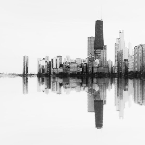 Chicago Skyline, Soundwave Art, City scape, Photography of Chicago, black and white, abstract wall art, landscape photograph, art prints