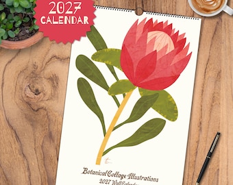 2027 Floral Calendar, Botanical Collage Wall Calendar, 11x16.5in (29.7x42cm), Nature Art, Plant Lover Gift