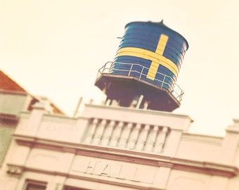 Chicago Art Print - blue, yellow, Andersonville wall art - color photography, retro, water tower, Swedish, architecture, orange, home decor