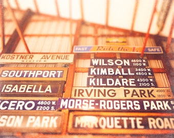 Chicago CTA Signs, Vintage Sign Photography, El Signs, Wall Art - Chicago print, retro inspired, home decor, playroom art, bright orange