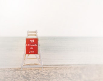 Beach Photography, Lake Michigan, Chicago Decor, Lifeguard Stand - pop of red, minimalist home, wall art print, ethereal art, photo for wall