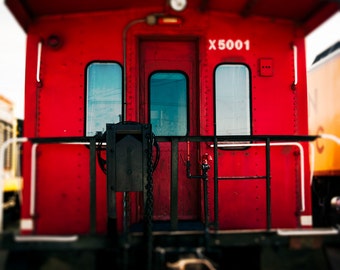 Train Photography - Crimson Red Caboose, Boys Room Decor - Red Caboose - Chicago photography, Wall Decor, Color photography