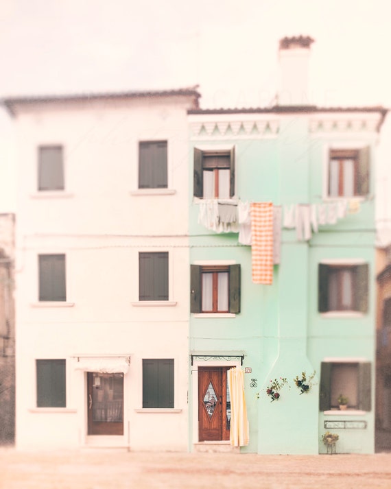 Pastel Wall Art Burano Italy Photography Mint Green Home Decor Landscape Art Pastel Art Creme Venice Nursery Art Laundry Room Decor