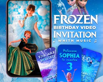 Frozen Birthday Video Invite – Elsa & Anna Digital Party Winter Princess Invitation