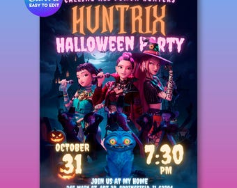 Kpop Demon Hunters Halloween Birthday Invitation - Editable Canva Template (Printable)