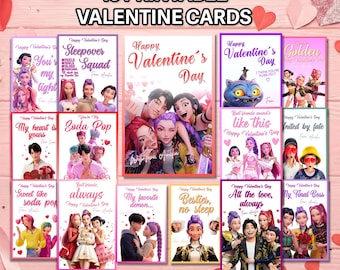 Huntrix Valentines Cards, K-Pop Demon Hunters printable template Canva Bundle, School Vday, School Valentine Tags, Rumi, Mira,Zoey, Jinu