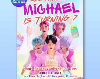 Saja Boys Kpop Demon Hunters Birthday Invitation - Editable Canva Template - Printable Digital Download