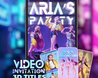 K-pop Demon Hunters Birthday Video Invitation – Huntrix and Saja Digital Animated Mobile Party Invite