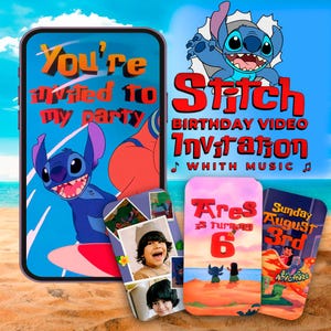 Stitch Video Invitation, Hawaiian Digital Party Invite, Aloha Hawaii digital animated video, Tropical Ohana Stitch Party Digital