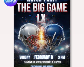 The Big Game Invitation Template | Editable Football Watch Party Invite | Digital Download