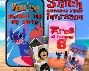 Stitch Birthday Video Invitation, Hawaiian Digital Party Invite, Aloha Hawaii Animated Video, Tropical Ohana