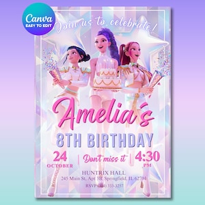 Kpop Demon Hunters Birthday Invitation - Editable Canva Template - Huntrix Golden - Printable Birthday Party Invite Digital Download