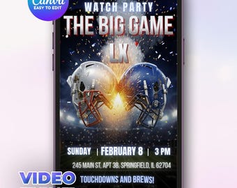 The Big Game Video Invitation Template | Editable Football Watch Party Invite | Digital Download