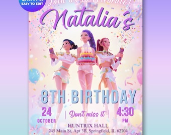 K-pop Demon Hunters Birthday Invitation: Huntrix Golden Party, Editable Canva Template (Digital Download)