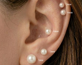 Pendientes de perlas de agua dulce con cierre de rosca, pendientes de perlas con parte trasera plana, perlas de 3 mm a 10 mm, estilo minimalista, regalo de boda.