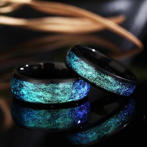 Galaxy Couple Rings, Wedding Band Set, Black Titanium, 8mm & 6mm