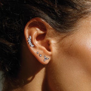 Leaf & Star Titanium Cartilage Earring Set • Hypoallergenic Stud Earrings • Helix Tragus Conch Flat Back • Ear Climber Gift for Her.