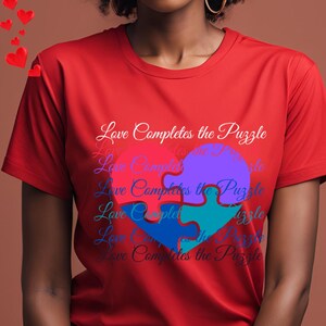 Puzzle Heart Tee, Love Completes the Puzzle, Unisex T-Shirt, Moisture Wicking Shirt, Puzzle Pieces Shirt, Puzzle Heart Graphic Tee
