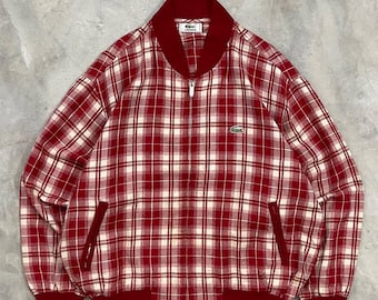 Vintage 90s Red Plaid Lacoste Harrington Jacket - Boxy Fit XL / Oversized