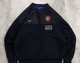 Vintage Nike Manchester United AIG Training Jacket, Black Football Windbreaker