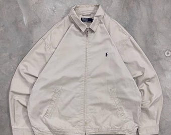 Veste Harrington Polo Ralph Lauren vintage des années 90, coupe carrée oversize beige