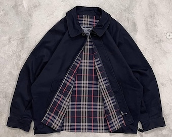 veste Harrington bleu marine Burberrys des années 90 - doublure Nova Check, fabriquée en Angleterre XL