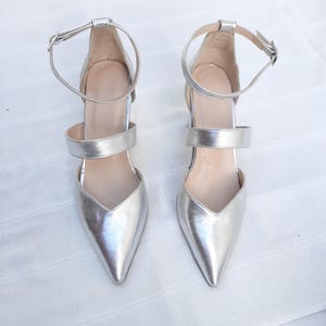 Silver Leather Wedding Heels: Handmade Pointed-Toe Bridal Pumps