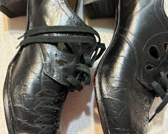 Vintage Black Leather Oxford Shoes, Cuban Heel,  US Size 6-7A/AA, 1930s-40s