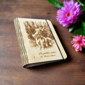 Personalized Engraved Wooden Notebook – Customizable Photo and Text – Unique Birthday or Wedding Gift