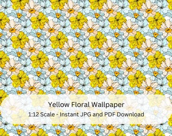 1:12 Scale Dollhouse Yellow Floral Wallpaper (Digital Download)