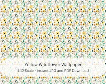 Miniature 1:12 Scale Dollhouse Printable Wallpaper / Miniature Decoration / Yellow Wildflower Wallpaper / Floral Decor / Dollhouse Decor