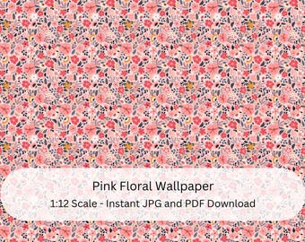 1:12 Scale Dollhouse Pink Floral Wallpaper (Digital Download)