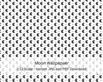 Miniature 1:12 Scale Dollhouse Printable Moon Wallpaper / Miniature Decoration / Modern Moon Pattern / Modern Dollhouse / Pretty Decor