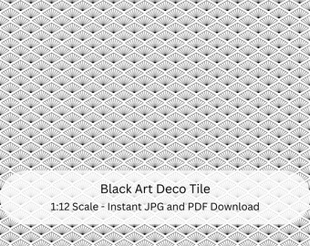 Miniature 1:12 Scale Dollhouse Printable Flooring / Black Art Deco Tile Floor / Dollhouse Art Deco Tile Backsplash / Miniature Flooring