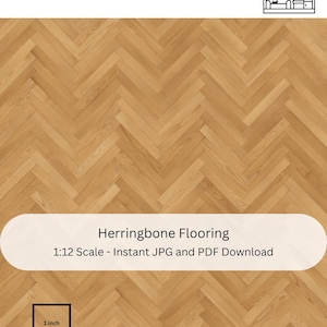 Miniature Dollhouse Flooring, 1:12 Scale Herringbone Pine (Digital Download)