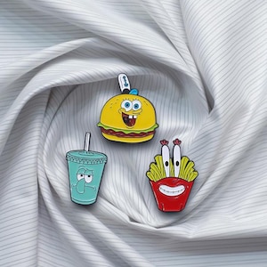 Sponge Friends Cartoon Fast Food Enamel Pin Lot 3x Cute Funny Pins Set