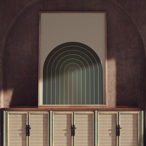 Donkergroene boogprint: minimalistische geometrische muurkunst (digitale download)