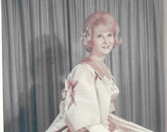 Vintage Snapshot - 1950s Teen Girl With Pink Hair Wearing Pink Gown - Portrait