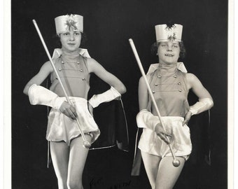 Vintage 1940's Large Portrait of 2 Young Marionettes - Costumes and Batons 8x10