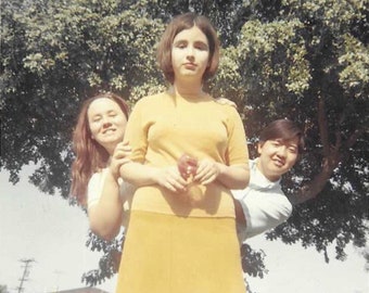 Vintage Photo - 1970s Teen Girls Posing Behind One Another in a Line - Great Perspective - Square - Color