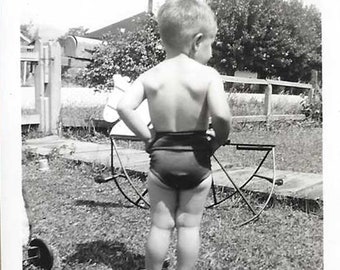 Original Vintage Photograph - Toddler in Underwear With Hands on Hips and His Back Facing Camera - Dated July 1946