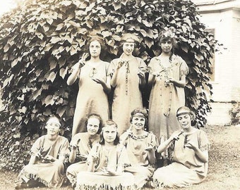 Vintage Real Photo Postcard - RPPC - Group of Girls Wearing Native American Dresses Performing Sign Language - 1900s - Original